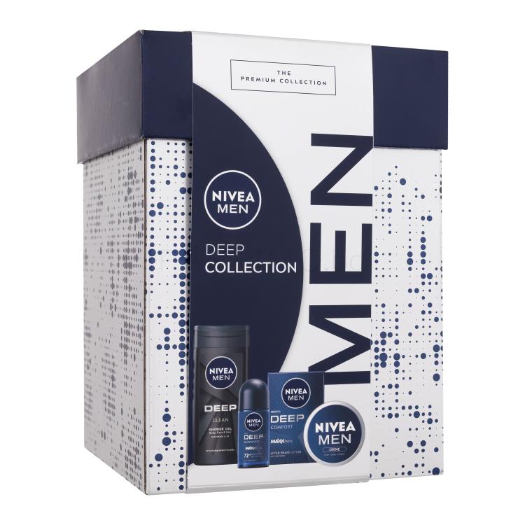 Nivea Men Deep Collection Подаръчен комплект крем за лице, тяло и ръце Men Creme 75 ml + крем за след бръснене Men Deep Comfort 100 ml + антиперспирант Men Deep Darkwood 50 ml + душ гел Men Deep Clean 250 ml