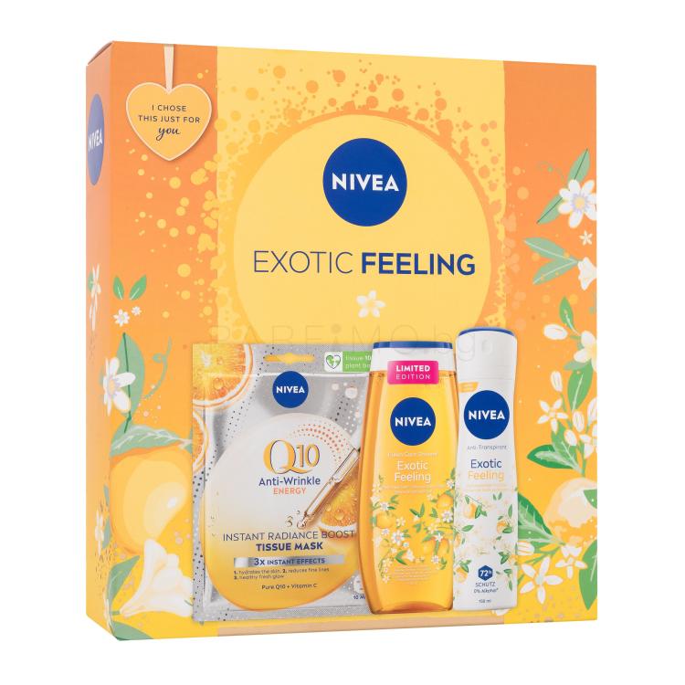 Nivea Exotic Feeling Подаръчен комплект антиперспирант Exotic Feeling 150 ml + душ гел Exotic Feeling 250 ml +  маска за лице Q10 Anti-Wrinkle Energy 1 бр.