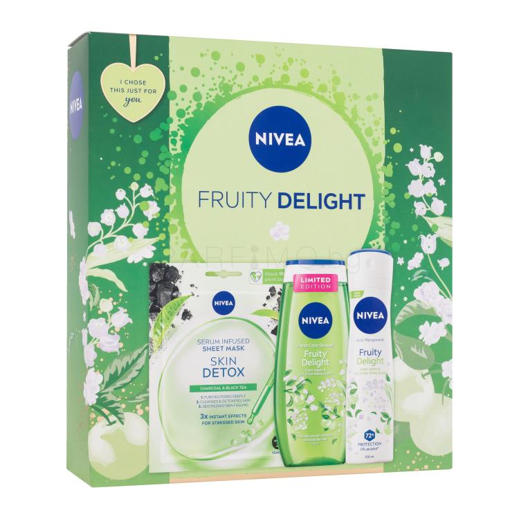 Nivea Fruity Delight Подаръчен комплект душ гел Fruity Delight 250 ml + антиперспирант Fruity Delight 150 ml + маска за лице Skin Detox 1 бр