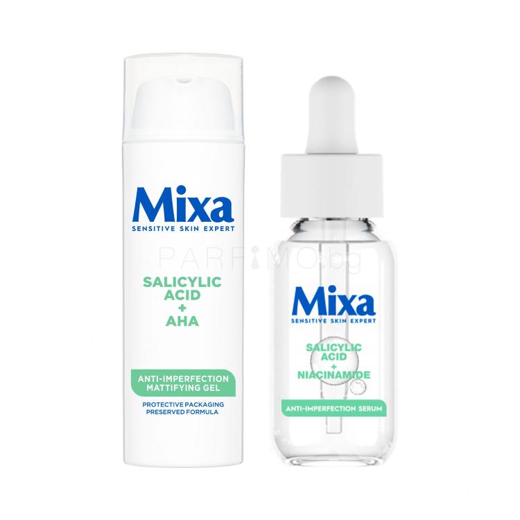 Пакет с отстъпка Гел за лице Mixa Salicylic Acid + AHA Anti-Imperfection Mattifying Gel + Серум за лице Mixa Salicylic Acid + Niacinamide Anti-Imperfection Serum