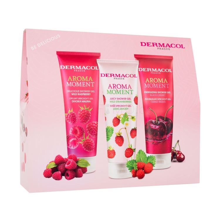 Dermacol Aroma Moment Be Delicious Подаръчен комплект душ гел Дива малина 250 ml + душ гел Диви ягоди 250 ml + душ гел Черна череша 250 ml