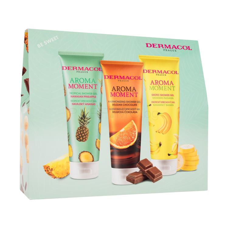 Dermacol Aroma Moment Be Sweet Подаръчен комплект душ гел Хавайски ананас 250 ml + душ гел Белгийски шоколад 250 ml + душ гел Бахамски банан 250 ml