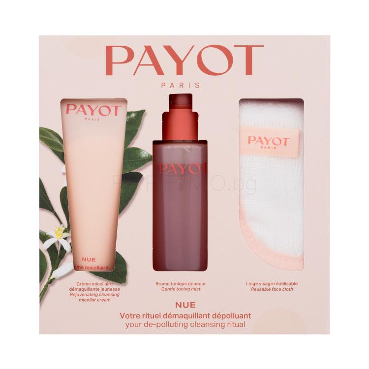 PAYOT Nue De-Polluting Cleansing Ritual Подаръчен комплект мицеларен почистващ крем 75 ml + тонизиращ спрей 100 ml + текстилна кърпичка за отстраняване на грим