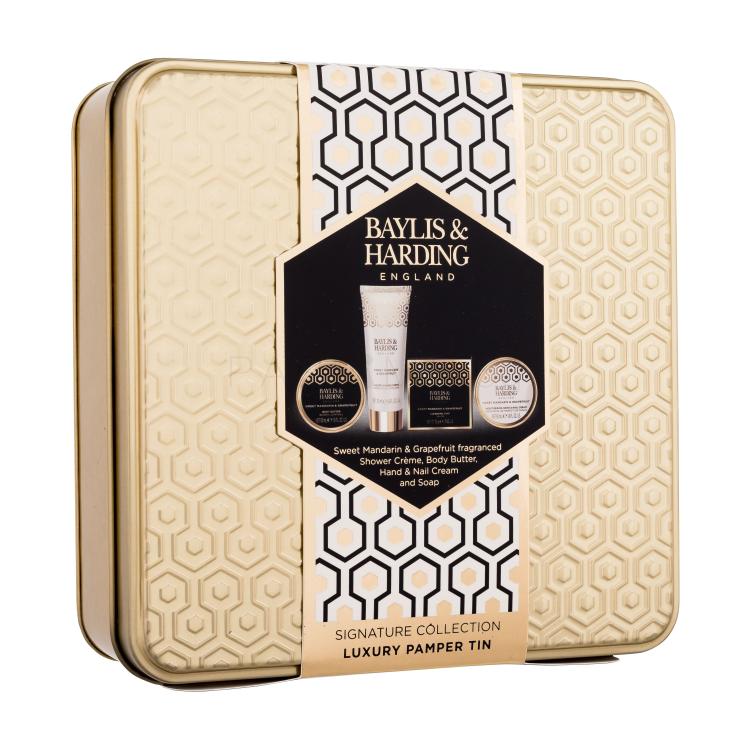 Baylis &amp; Harding Sweet Mandarin &amp; Grapefruit Signature Collection Luxury Pamper Tin Подаръчен комплект Крем за ръце и нокти 50 ml + сапун 50 g + душ крем 50 ml + масло за тяло 50 ml + метална кутия