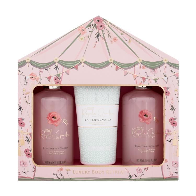 Baylis &amp; Harding Royale Garden Rose, Poppy &amp; Vanilla Luxury Body Retreat Подаръчен комплект Душ гел 300 ml + лосион за тяло 200 ml + душ крем 300 ml