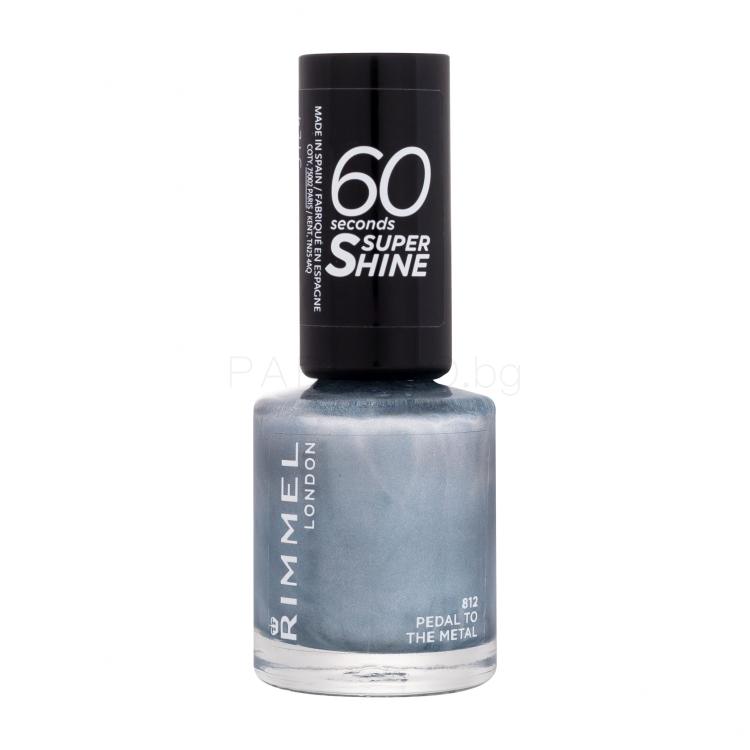 Rimmel London 60 Seconds Super Shine Лак за нокти за жени 8 ml Нюанс 812 Pedal To The Metal увреден флакон