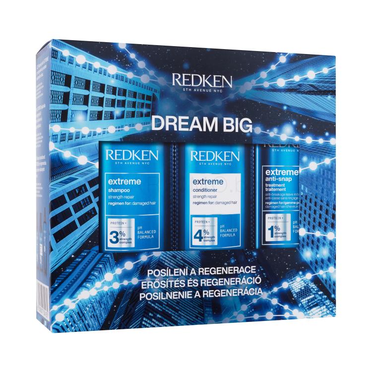 Redken Extreme Dream Big Подаръчен комплект шампоан Extreme 300 ml + балсам Extreme 300 ml + грижа за косата Extreme Anti-Snap Treatment 250 ml увредена кутия