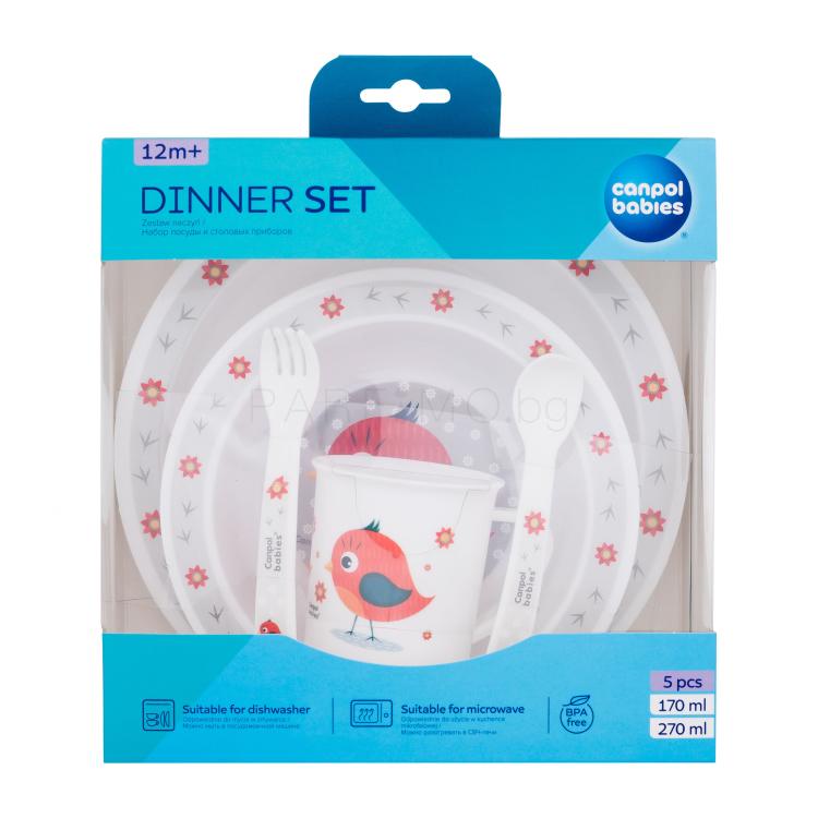 Canpol babies Cute Animals Dinner Set Bird Съдове за деца Комплект увредена кутия