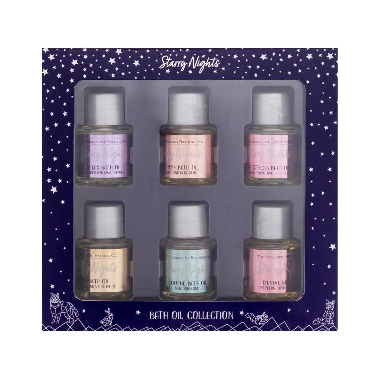 The Indulgent Bathing Co. Starry Nights Bath Oil Collection Подаръчен комплект масло за баня Relax Bath Oil Lavender &amp; Lime Flower 15 ml + масло за баня Refresh Bath Oil Mandarin &amp; Bergamot 15 ml + масло за баня De-Stress Bath Oil Ylang Ylang &amp; Patchouli 15 ml + масло за баня Calm Bath Oil Chamomile