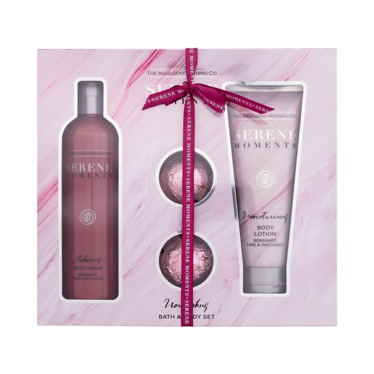 The Indulgent Bathing Co. Serene Moments Nourishing Bath &amp; Body Set Подаръчен комплект пяна за баня Relaxing Bath Foam Bergamot, Lime &amp; Patchouli 300 ml + лосион за тяло Moisturising Body Lotion Bergamot, Lime &amp; Patchouli 200 ml + бомба за баня Bath Bombs 2 x 30 g увредена кутия