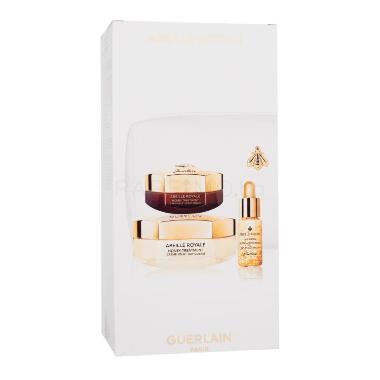 Guerlain Abeille Royale Double R Advanced Serum Age-Defying Programme Подаръчен комплект дневен крем за лице Abeille Royale Honey Treatment 50 ml + нощен крем за лице Abeille Royale Honey Treatment 15 ml + масло за лице Abeille Royale Advanced Youth Watery Oil 5 ml + козметична чанта