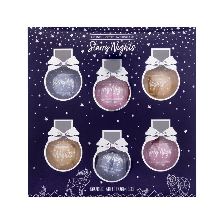 The Indulgent Bathing Co. Starry Nights Bauble Bath Foam Set Подаръчен комплект пяна за вана Lavender And Lime Flower Bath Foam 2 x 30 ml + пяна за вана Ylang Ylang And Patchouli Bath Foam 2 x 30 ml + пяна за вана Jasmine And Neroli Bath Foam 2 x 30 ml увредена кутия