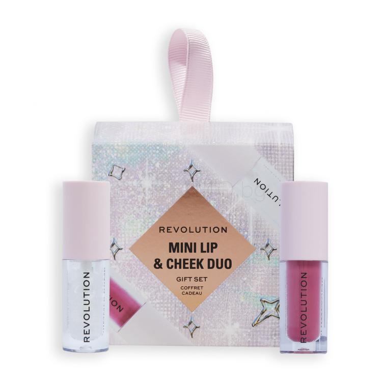 Makeup Revolution London Mini Lip &amp; Cheek Duo Подаръчен комплект блясък за устни Shimmer Bomb 1,4 ml White Shimmer + течно червило Blush Bomb 1,4 ml Cute Pink