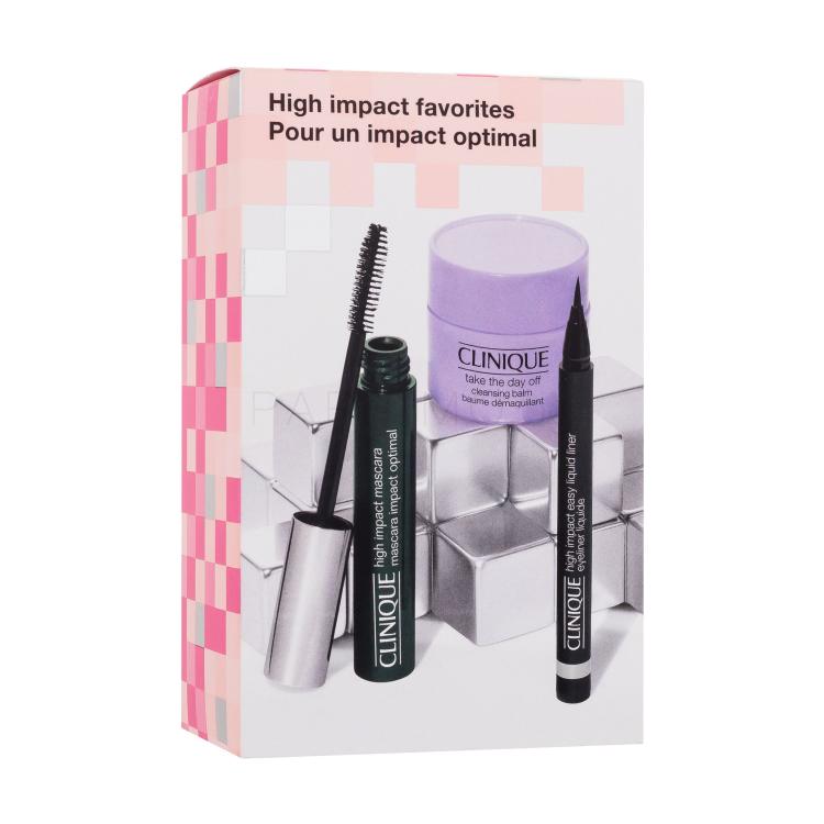 Clinique High Impact Подаръчен комплект спирала High Impact 7 ml + очна линия High Impact Eyeliner Liquide 0,34 g Black + почистващ балсам Take The Day Off Cleansing Balm 15 ml