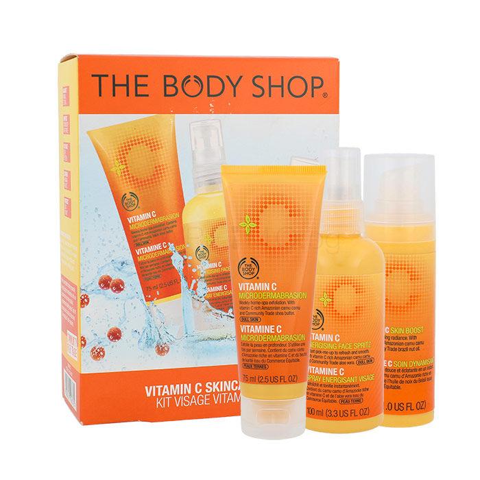 The Body Shop Vitamin C Подаръчен комплект грижа за лицето Skin Boost 30 ml + пилинг за лице Microdermabrasion 75 ml + лосион Energising Face Spritz 100 ml