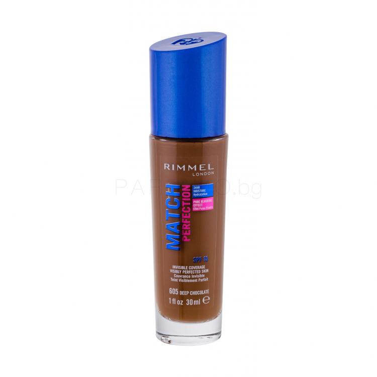 Rimmel London Match Perfection SPF15 Фон дьо тен за жени 30 ml Нюанс 605 Deep Chocolate