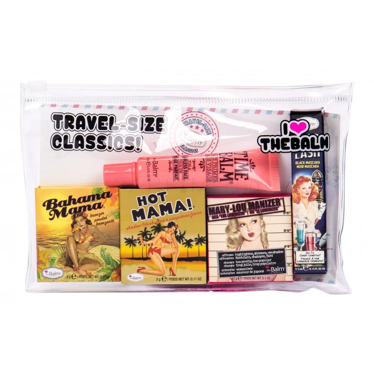 TheBalm Mary-Lou Manizer Travel Kit Подаръчен комплект хайлайтър 2,7 g + бронзант Bahama Mama 3 g + руж Hot Mama! 3 g + спирала Mad Lash 4,5 ml Black + основа 12 ml + козметична чантичка