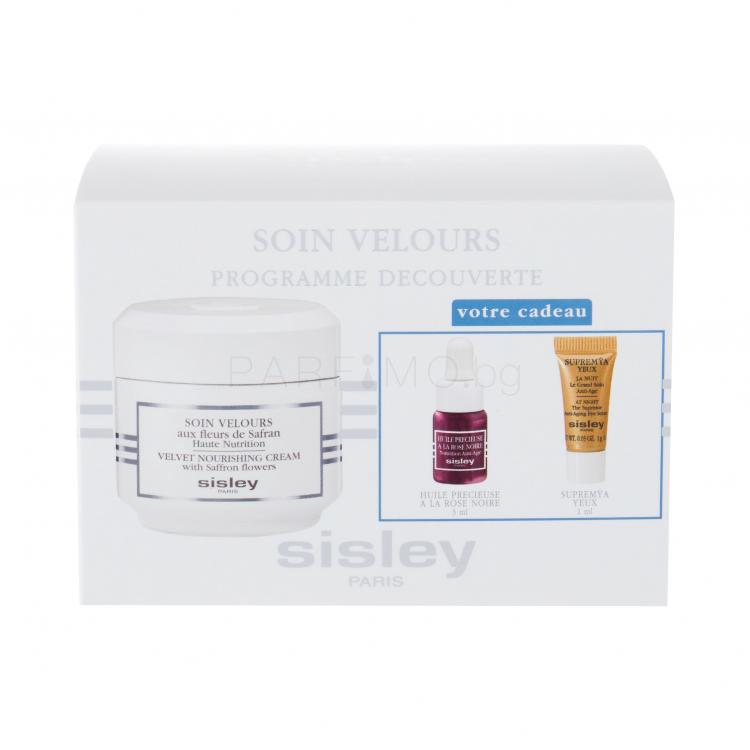 Sisley Velvet Nourishing Подаръчен комплект дневен крем за лице 50 ml + серум за лице Huile Precieuse 3 ml + околоочна грижа The Supreme 1 ml